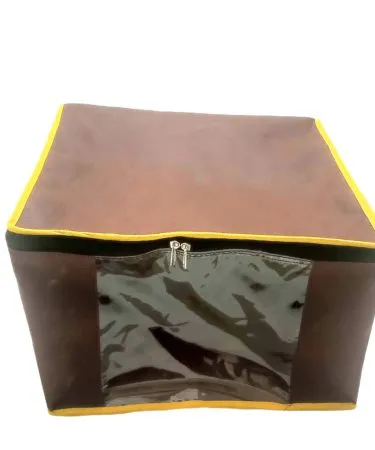 Large Non-Woven Clothes Storage Bag with Clear Window, showing interior space and reinforced handles.
