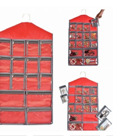 Detachable Jewelry Hanger with 16 See-Through Pockets in various colors