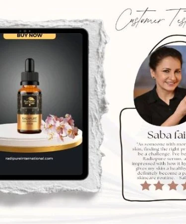 Radipure 5 in 1 Serum bottle showing its elegant design and packaging.