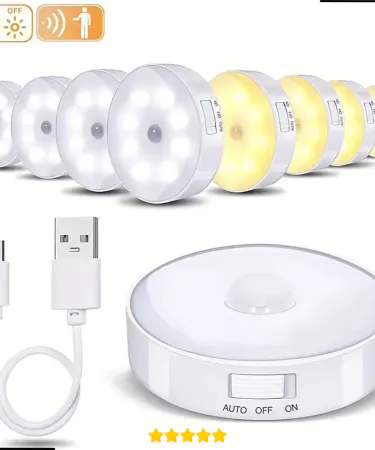 Wireless Rechargeable Motion Sensor Night Light illuminating a dark hallway.