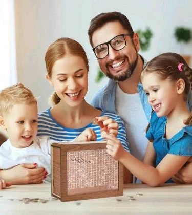 Trending Wooden Savings Jar with Numbered Panels for Goal Tracking