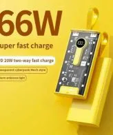 Transparent 20000mAh Power Bank 22.5W Fast Power Delivery Charging/Input- 1 Type - C / 2 Type - B | 4 Mode Emergency Led Light with Digital Display - 20000mah 66W Transparent Power Bank - Power Up In Style - Compact