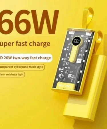 Transparent 20000mAh Power Bank 22.5W Fast Power Delivery Charging/Input- 1 Type - C / 2 Type - B | 4 Mode Emergency Led Light with Digital Display - 20000mah 66W Transparent Power Bank - Power Up In Style - Compact