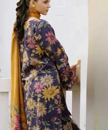 Three-piece vibrant lawn summer suit for women, featuring floral and geometric prints.