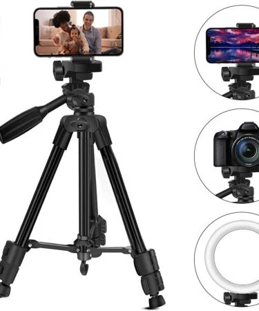 WT3520 Lightweight Sturdy Compact Tripod Black for DSLR Camera Camcorder Phone GoPro with Carrying Case - Portable Aluminium Travel Tripod Stand With Tablet Clamp For DSLR Camera Camcorder WF-3520 - (Black)