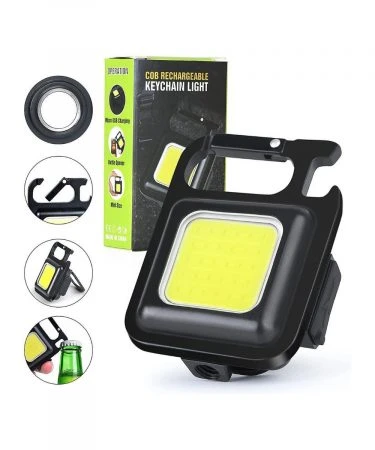 Keychain Light Mini LED Flashlight 500lm Portable COB USB Rechargeable Pocket Work Lamp MultiFunction with Corkscrew SQ05