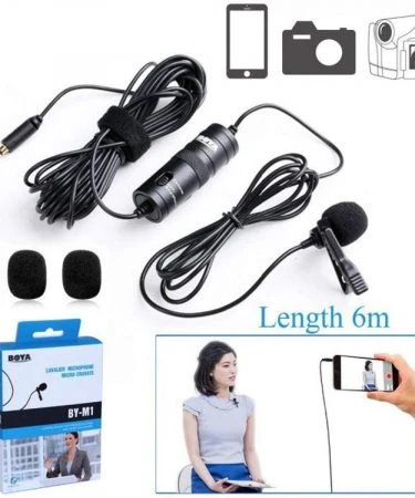 Boya BY M1 Professional Collar Microphone 3.5mm Audio Video Record Lavalier Lapel Mic for Android Smartphone DSLR PC | Cable length: Approx. 6m / 18.7ft