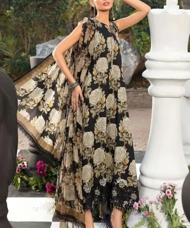 Stylish 3-piece lawn printed suit in vibrant summer color.