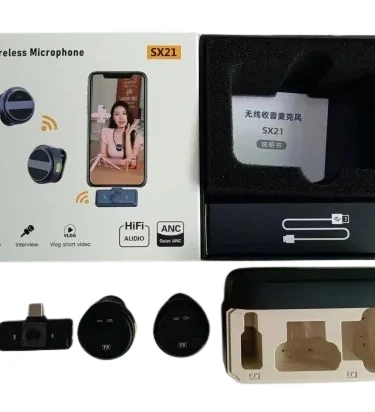 SX21 Dual Mics magnetic lavalier microphone with long battery life Portable Audio Video Recording Mini Mic for Cell Phone  Lavalier Microphone Magnetic with Charging box Wireless for iPhone iPad for Video Conferencing Recording and Live Streaming Vlogging