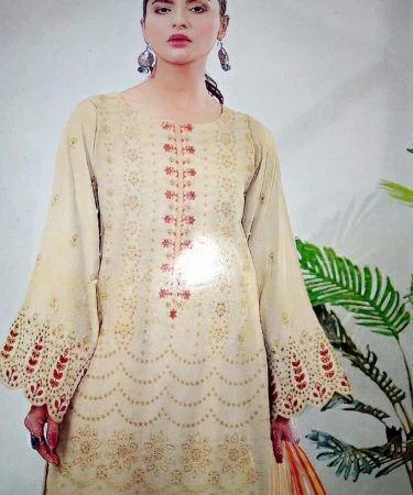 Elegant 3-Piece Unstitched Chikankari Lawn Suit with Chiffon Dupatta