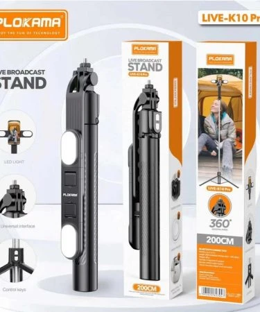 PLOKAMA l LIVE BROADCAST STAND l LIVE-K10 LED l 200CM l Interface + camera I interface + Ring light  - PLOKAMA K10PRO TRIPOD SELFIE STICK 6.5F WITH LED 2 LIGHTS -  Fill Light Color: Cold light
