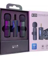 K-35 Dual Wireless Collar Microphone Lapel Lavalier Omnidirectional Mic Plug and Play Mike for Vlogging Interview Live Streaming YouTube Compatible with BT Speakers