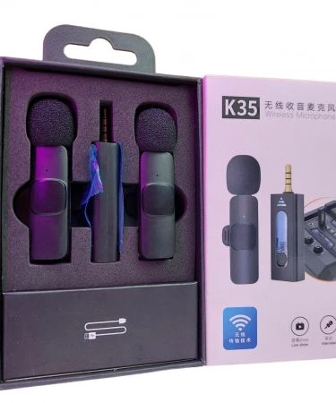 K-35 Dual Wireless Collar Microphone Lapel Lavalier Omnidirectional Mic Plug and Play Mike for Vlogging Interview Live Streaming YouTube Compatible with BT Speakers