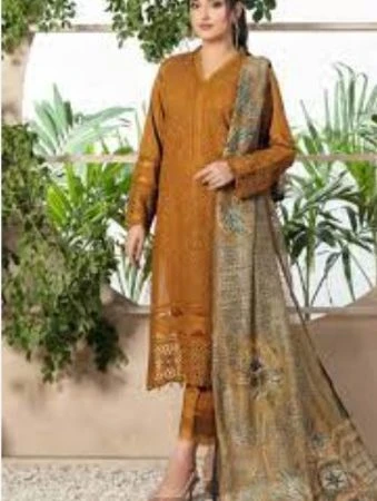 Elegant 3-Piece Unstitched Chikankari Lawn Suit with Chiffon Dupatta - Khareedo/Kharedo