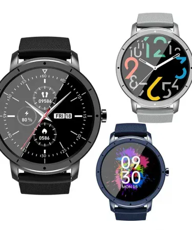 `HW21 Men's Smart Watch displayed on a wrist, showcasing its full-metal design and screen.