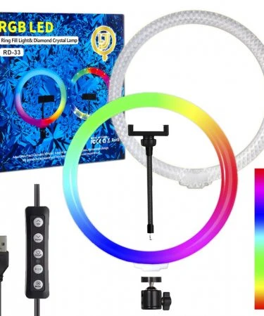 RINGLIGHT RD-33 13" WITH PHONE HOLDER MULTICOLOR Multi Colorful Rainbow Light & Off White Light With Phone Clip Wall Phone Video Beautiful Light - TikTok Light - Musically Light - Youtubers (Without Stand)