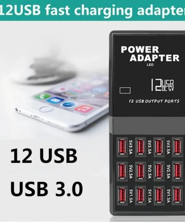 12 Port Multiple USB Charger 5V 12A Output Max 0.3A Input Charging HUB Desktop Adapter Fast Charger for Phone Tablet PC