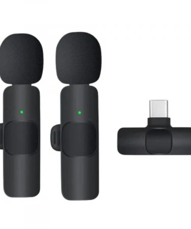 K9 Dual 2in1 Wireless Mic for Type C Smartphones Collar Microphone for Type C Mobiles Wireless Microphone for YouTube Voice Recording YouTube ASMR Podcast & Interview (Black)