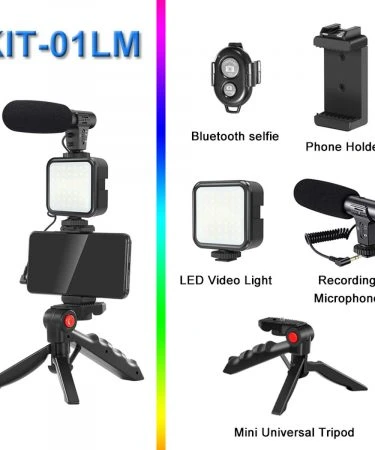 Vlogging KIT Kit-01LM & AY-49 for Live Video | Streaming | Self-Portrait Photography | Video-Making Kit - Smartphone Video Kit with LED Light