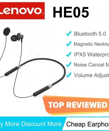 Lenovo HE05 Wireless Bluetooth Noise cancelling in-Ear Neckband Earphones with Mic Neckband Bluetooth Headphones