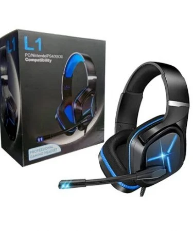 L1 Gaming Headset – 3.5mm Stereo Sound – Blue LED Backlit with Mic - L1 Gaming Headset Noise Isolating Over Ear Headphones with Mic