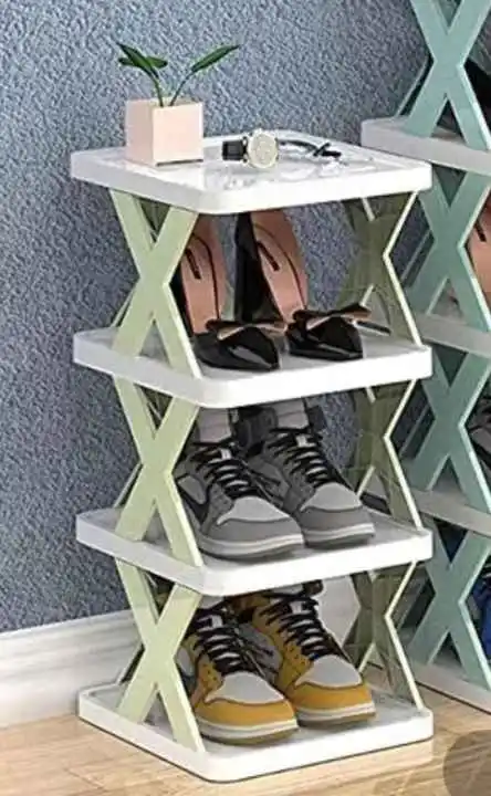 4 x High Quality Foldable X Shape Plastic Shoe Rack Multi-Layer Non-Woven Shoe Cabinet Home Standing Holder