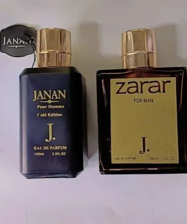 J. Janan & Zarar Unisex Perfume 100ML (2 Pcs) bottles with premium long-lasting woody fragrance, ideal for men and women