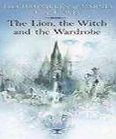 Book cover of The Chronicles of Narnia 2: The Lion, The Witch and the Wardrobe by C.S. Lewis, featuring Aslan, the White Witch, and the Pevensie children in a snowy Narnian landscape.