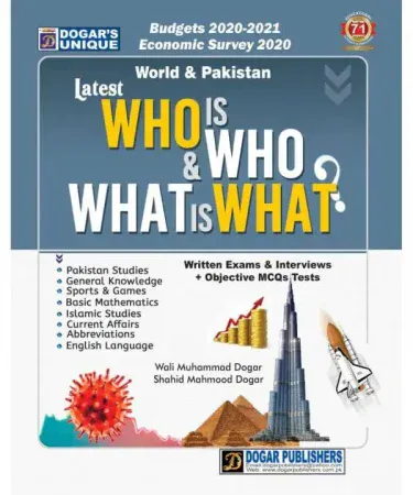WHO IS WHO AND WHAT IS WHAT? Urdu General Knowledge book by Dogar Unique Publishers, featuring Wali Muhammad Dogar and Shahid Mahmood Dogar, for competitive exams.