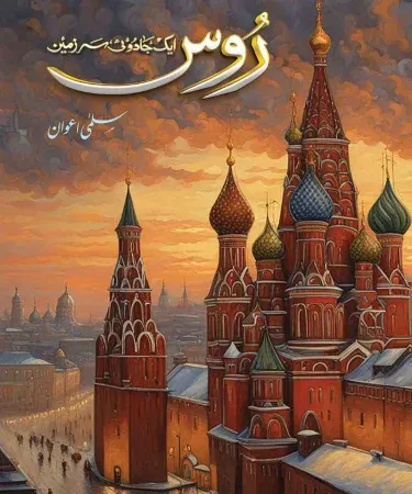Hardcover book ROOS AIK JAADUI SAR-ZAMEEN by Salma Awan, an Urdu travelogue about Russia, published by Book Corner Publications, featuring the original title روس ایک جادوئی سرزمین on the cover with literary endorsements.