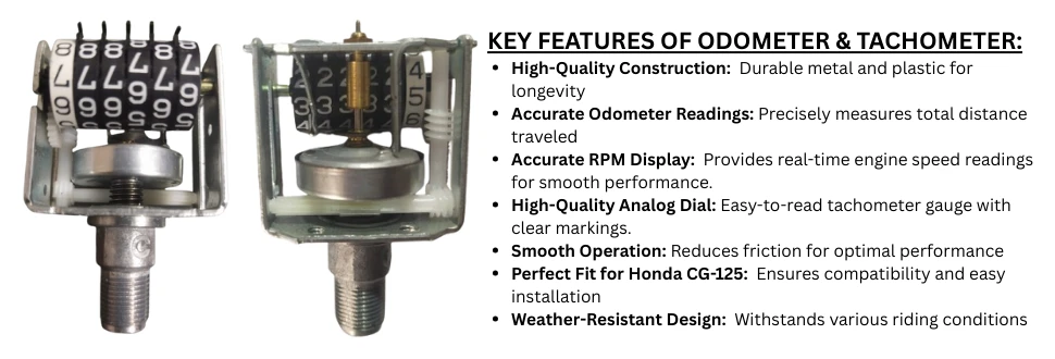 Upgrade your Honda CG-125 with a precise speedometer, odometer, and RPM tachometer. Built with high-quality metal and plastic for durability, wear resistance, and accurate mileage tracking. Perfect fit for CG-125 for smooth performance and reliable distance measurement.