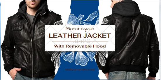 Genuine Black Brown Leather Windproof Bomber Fashion Jacket Men for Motorcycle Biker with Removable Hood 