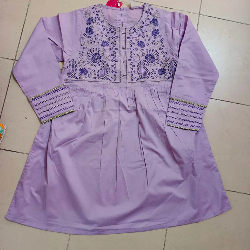 Purple Embroidered cotton Girls Ready To wear Kurti