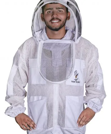 3 Layers Ultra Breeze Ventilated Beekeeping Bee Jacket for Unisex Beekeepers with Round / Fencing Veil