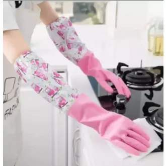 Long Sleeve Waterproof Rubber Kitchen Cleaning Gloves with Elastic Cuffs, Reusable Household Dishwashing Gloves featuring Non-Slip Grip and Comfortable Design for Washing Dishes, Laundry, and Home Use.