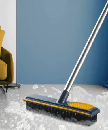 Blue 2-in-1 Floor Scrub Brush with adjustable long handle and stiff bristles for bathroom, kitchen, and tile cleaning, available on Khareedo|Kharedo Pakistan.