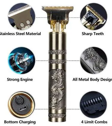 T9 Trimmer Plastic Body Cordless Electric Shaver for Men with Stainless Steel and Titanium Blades, Ideal for Hair and Beard Trimming and Haircuts.