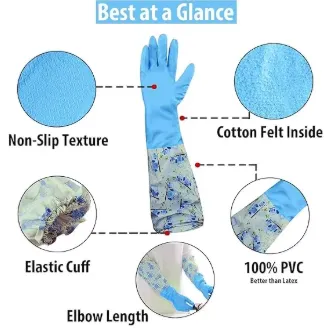 Long Sleeve Waterproof Rubber Kitchen Cleaning Gloves with Elastic Cuffs, Reusable Household Dishwashing Gloves featuring Non-Slip Grip and Comfortable Design for Washing Dishes, Laundry, and Home Use.
