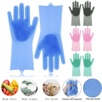 Premium Silicone Dishwashing Scrubber Gloves with Built-in Bristles - Heat Resistant, Food Grade Multi-Purpose Cleaning Mitts for Kitchen, Pet Grooming, Car Wash, and Oven Use.