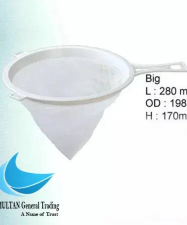 Large plastic milk and water strainer with random color, perfect for kitchen use. High-quality food sieve for straining liquids. Buy online from Khareedo Kharedo Pakistan with check on delivery.
