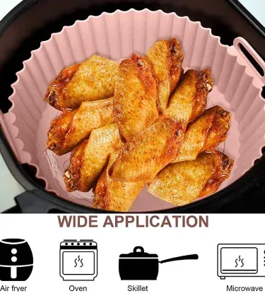 Air Fryer Silicone Liner Pot with Handles, Reusable Non-Stick Easy Clean Round/Rectangular Air Fryer Basket for Crispy Food, Khareedo Air Fryer Accessories