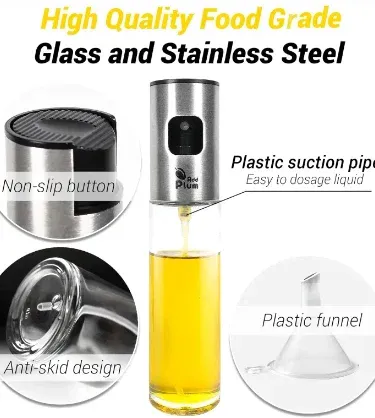 Oil Sprayer Stainless Steel Transparent Glass Bottle for Cooking and Baking | Kitchen Oil Dispenser with Visible Level for Healthy Lifestyle