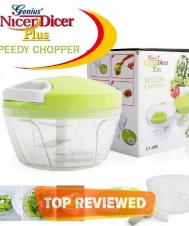 Mini Speedy Chopper Manual Hand Pull Vegetable & Meat Mini Turbo Cutter with 3 sharp blades, transparent bowl, and pull cord mechanism for fast chopping