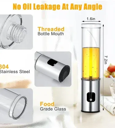 Oil Sprayer Stainless Steel Transparent Glass Bottle for Cooking and Baking | Kitchen Oil Dispenser with Visible Level for Healthy Lifestyle
