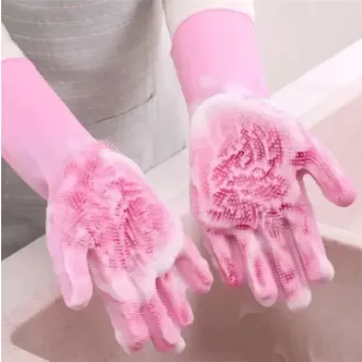 Premium Silicone Dishwashing Scrubber Gloves with Built-in Bristles - Heat Resistant, Food Grade Multi-Purpose Cleaning Mitts for Kitchen, Pet Grooming, Car Wash, and Oven Use.