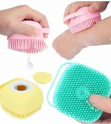 Silicone Body Bath Brush with Shampoo Dispenser for soft skin cleaning and massage, eco-friendly and suitable for sensitive skin - Khareedo Pakistan