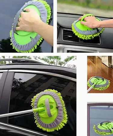 Microfiber Car Wash Brush Mop with Retractable Handle, 2-in-1 Car Cleaning Tool, Soft Chenille Mitt, Absorbent Auto Wash Brush, Extendable Vehicle Cleaning Mop, Scratch-Free Car Wash Solution