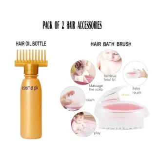 Pack of 2 Hair Oil Bottles and Silicone Scalp Massager Shampoo Brush for Hair Care