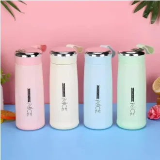Insulated double-walled water bottle for girls in glass or plastic, 350ml/410ml capacity, keeps drinks hot/cold, leak-proof, ideal for school, hiking, travel.