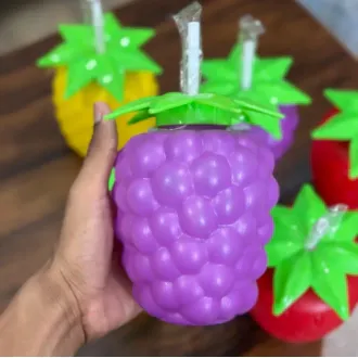 Tango Fruit Tumbler 850ml - Reusable BPA-Free Fruit-Shaped Drink Cup with Straw & Lid, available in vibrant Grape, Pineapple, or Strawberry designs.